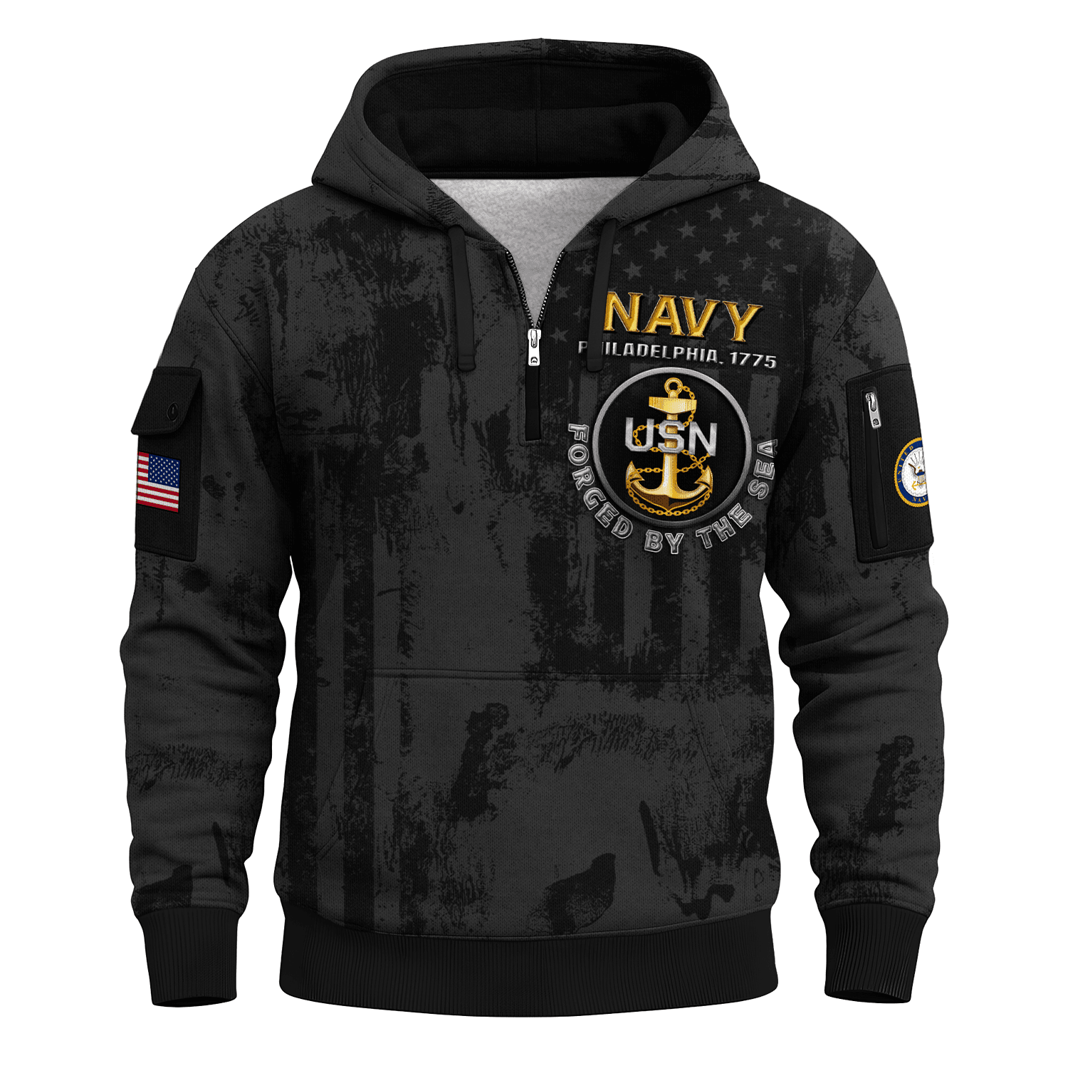 US NAVY 250th Years Of Service All-over Quarter Zip Hoodie
