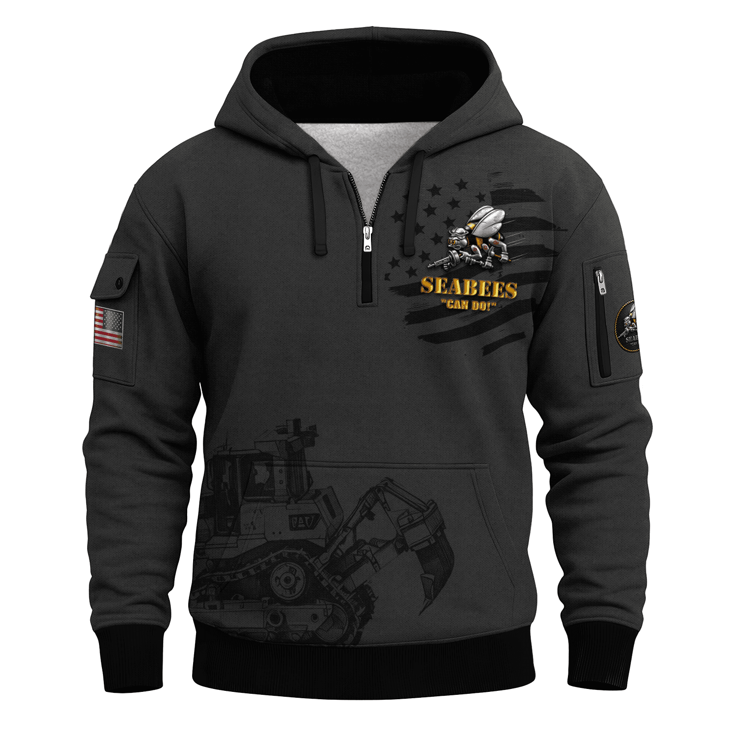 US Navy Seabees 250th Years All-over Quarter Zip Hoodie of Service
