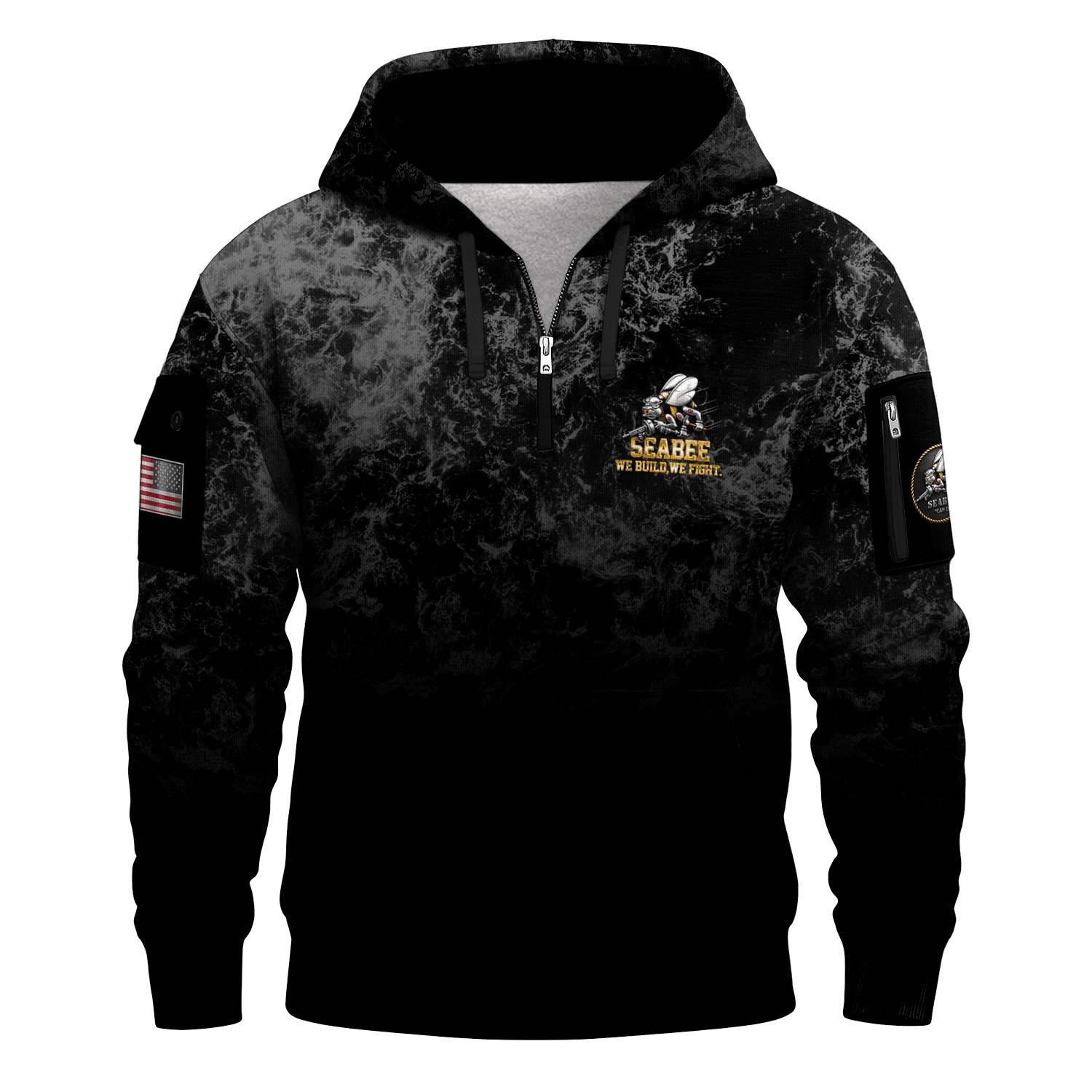US Navy Seabees 250th Years All-over Quarter Zip Hoodie of Service