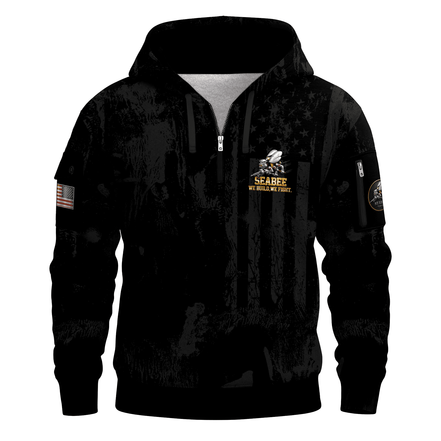 US Navy Seabees 250th Years All-over Quarter Zip Hoodie of Service