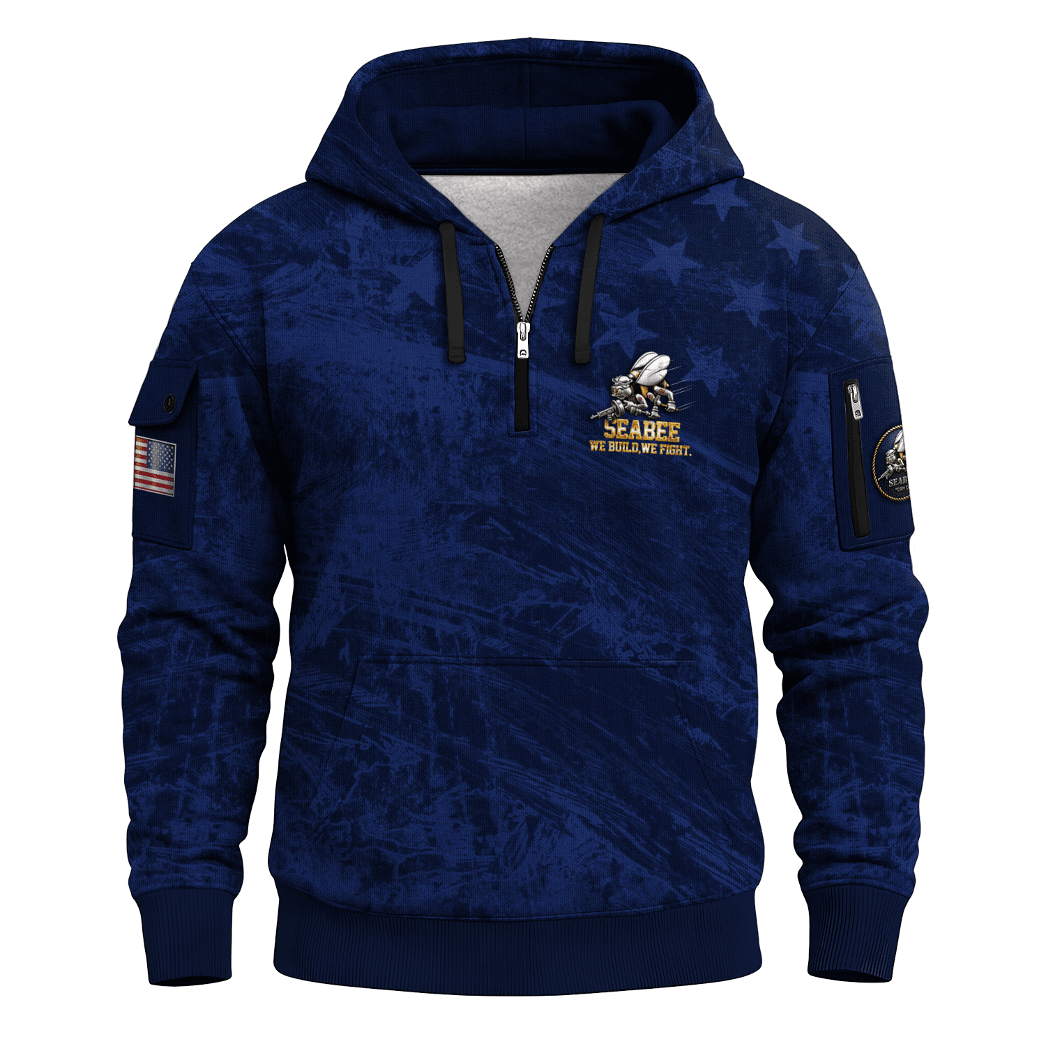 US Navy Seabees 250th Years All-over Quarter Zip Hoodie of Service