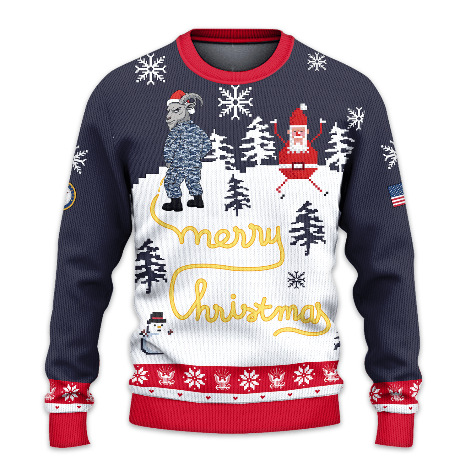 US NAVY Blue Camo “Yellow Snow” Special Message All-over-print Sweater