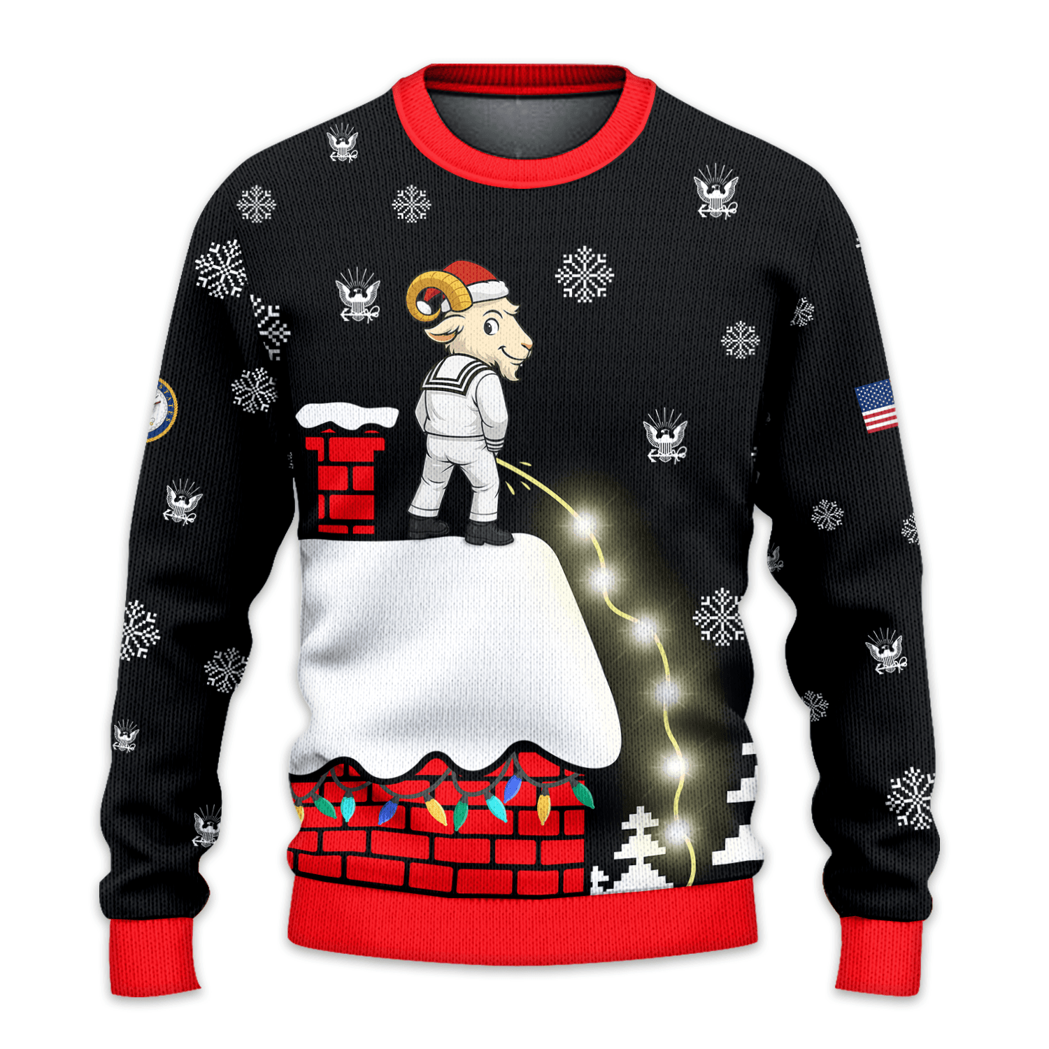 US NAVY Bill the Goat Leaky Roof Light Up Ugly Christmas All-over-print Sweater