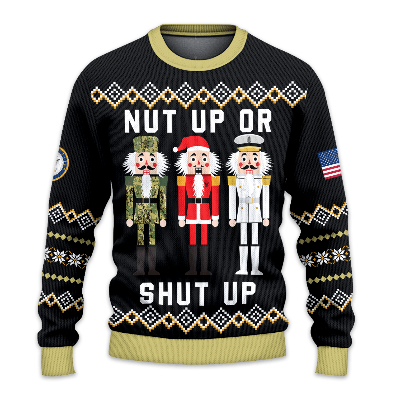 Nut Up Or Shut Up Us Navy All-over-print Sweater