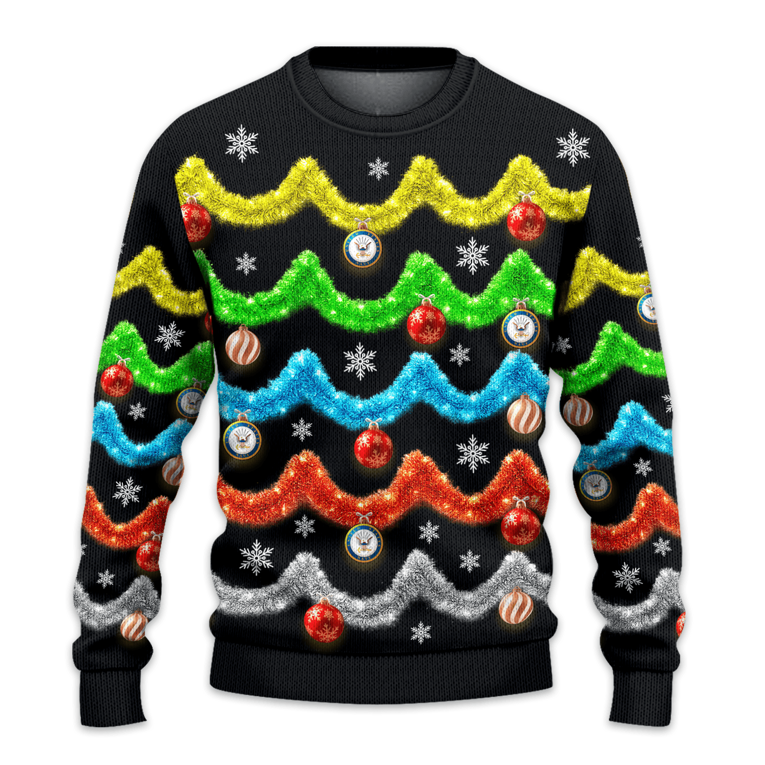 US NAVY Tinsel Garland Ugly Christmas All-over-print Sweater