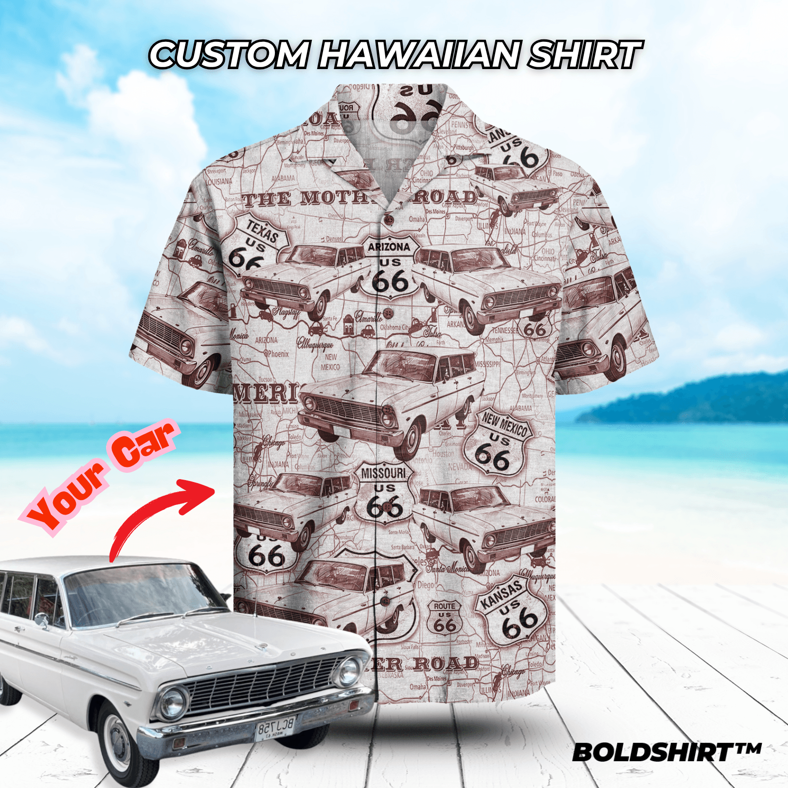 Personalized Hawaiian Shirt – Car Red Toile De Jouy