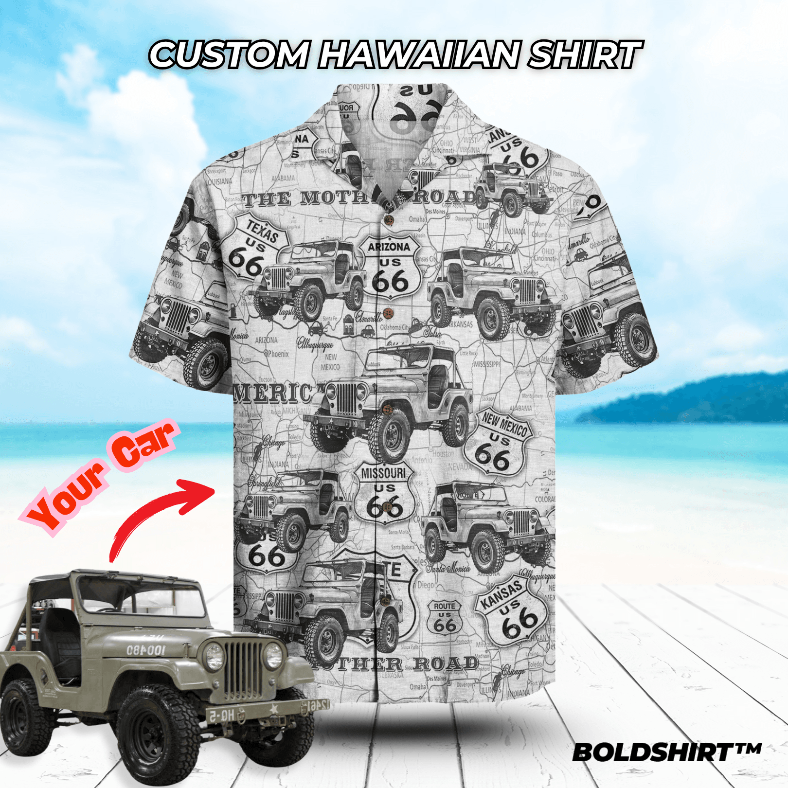 Personalized Hawaiian Shirt – Car Black Toile De Jouy