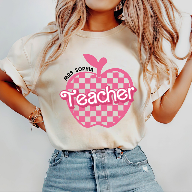 Personalized Checkered Apple Teacher Shirt, Primary School Teacher Shirt, Back To School Shirt for Teachers, Teacher Gift, Teacher Appreciation