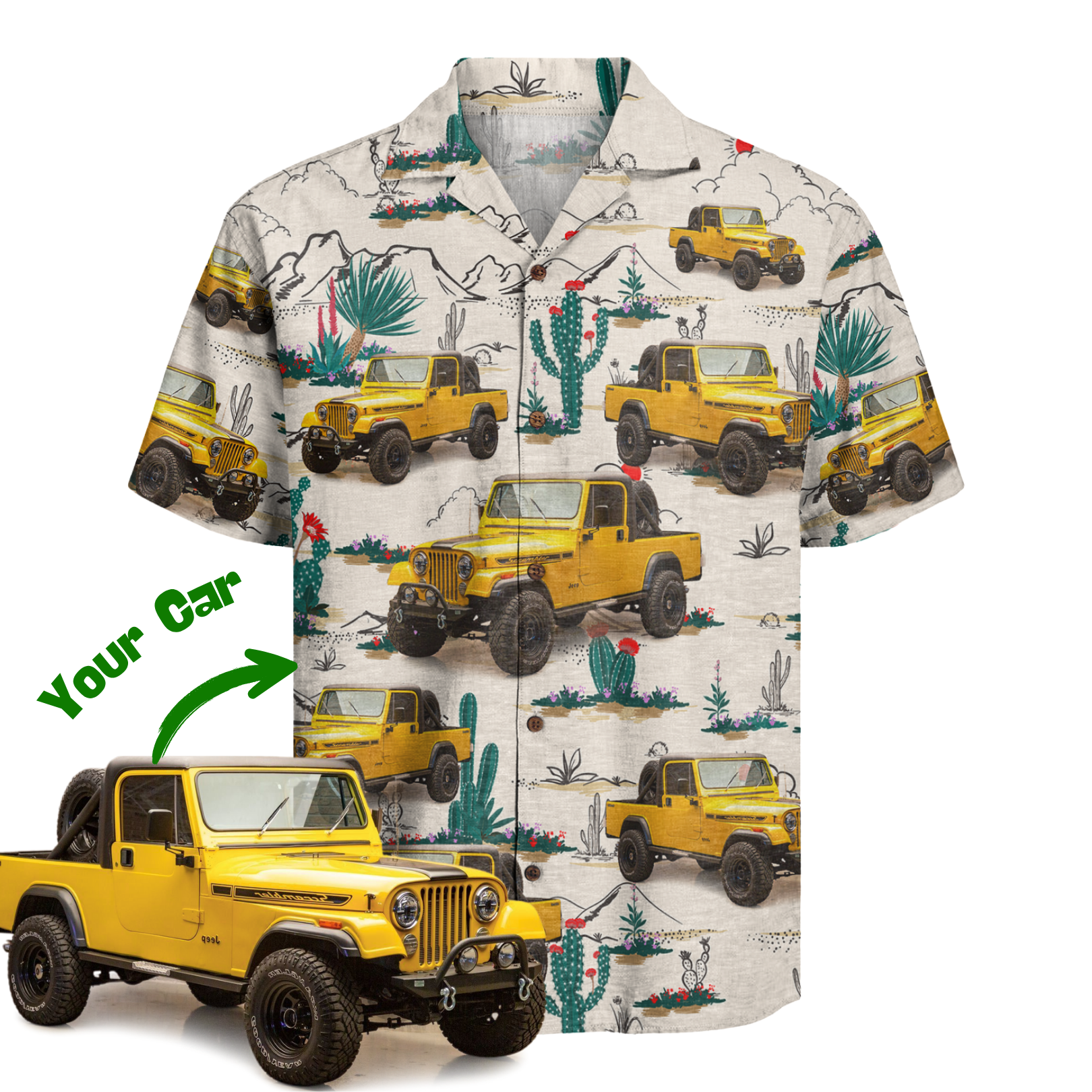 Personalized Hawaiian Shirt With Cars – Desert White