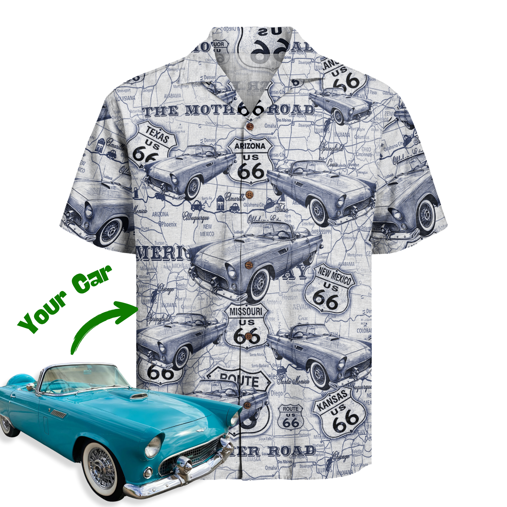 Personalized Hawaiian Shirt – Car Blue Toile De Jouy