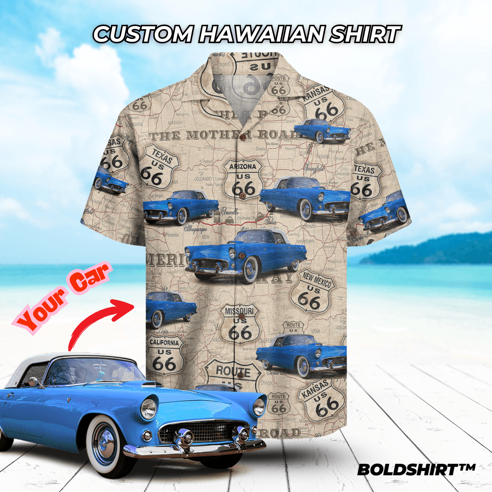 Personalized Hawaiian Shirt With Cars – Route66