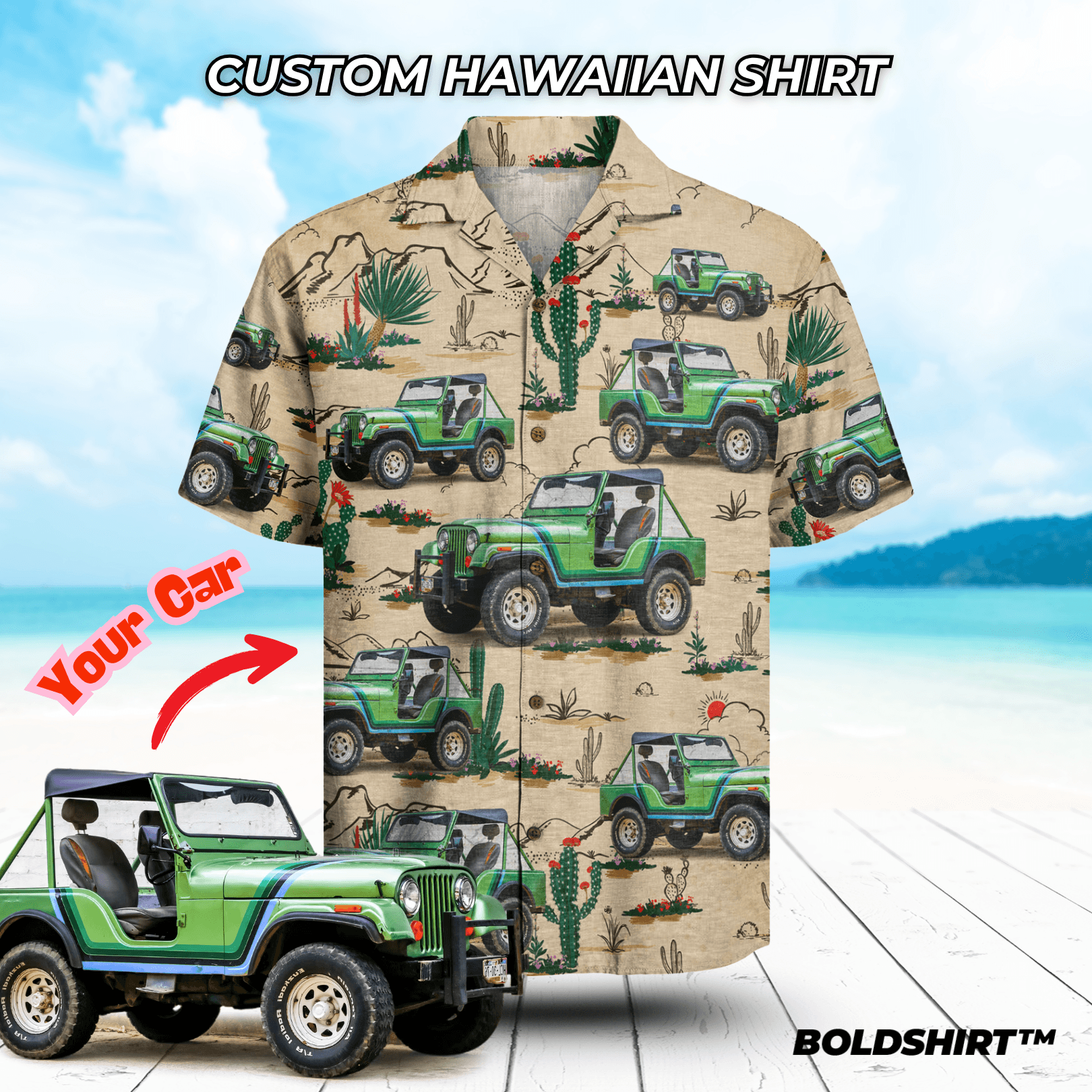 Personalized Hawaiian Shirt With Cars – Desert