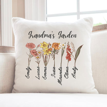 Custom Grandma's Garden Pillow, Personalized Birthflower Pillow, Grandmas Garden Pillow with Grandkids