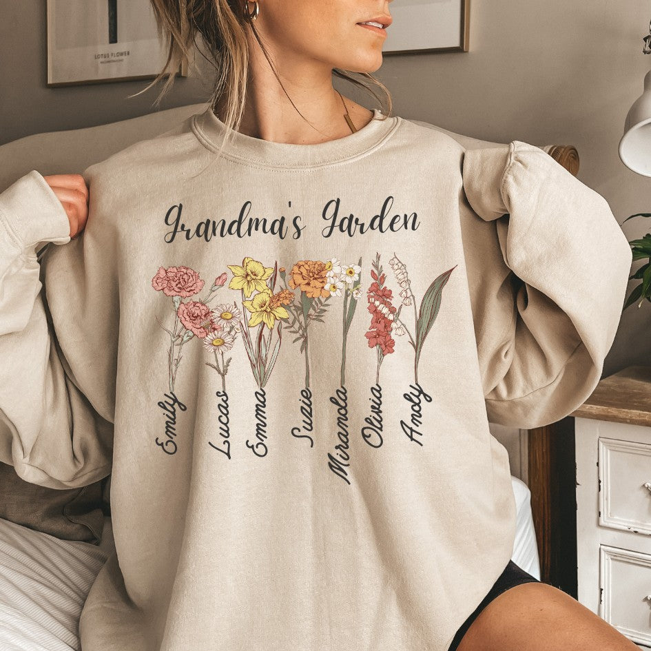 Grandma's Garden Sweatshirt, Custom Birthflower Sweatshirt, Gift for Grandma