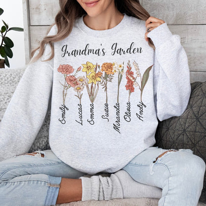Grandma's Garden Sweatshirt, Custom Birthflower Sweatshirt, Gift for Grandma