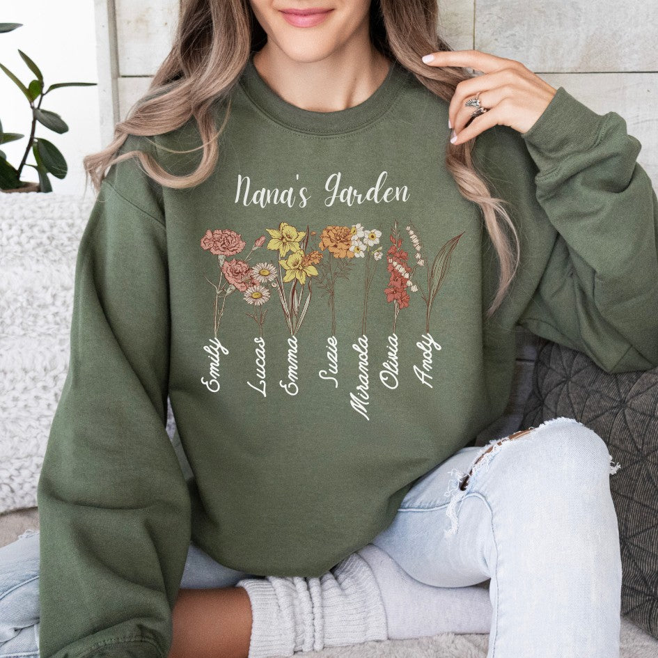 Grandma's Garden Sweatshirt, Custom Birthflower Sweatshirt, Gift for Grandma