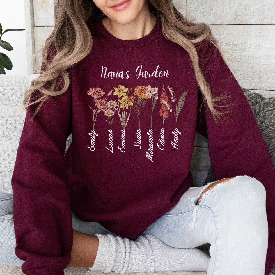 Grandma's Garden Sweatshirt, Custom Birthflower Sweatshirt, Gift for Grandma