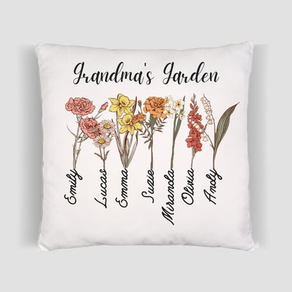 Custom Grandma's Garden Pillow, Personalized Birthflower Pillow, Grandmas Garden Pillow with Grandkids