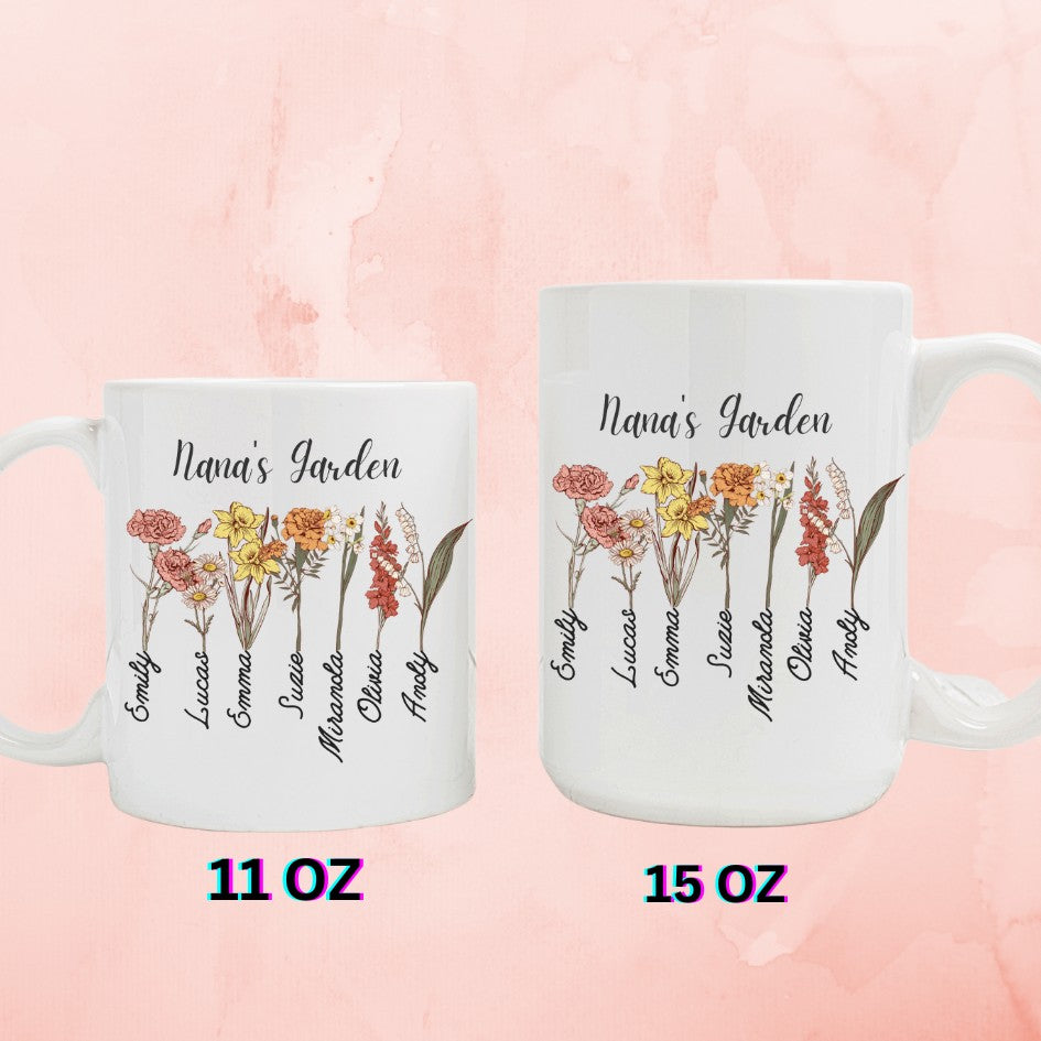 Custom Grandma's Garden Mug, Personalized Birthflower Mug, Grandmas Garden Mug with Grandkids