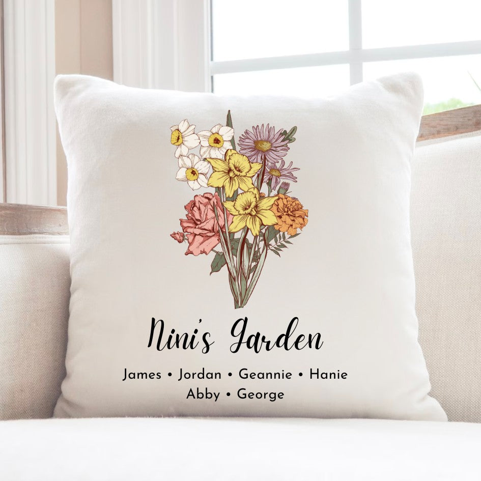 Custom Grandma's Garden Pillow, Personalized Birthflower Pillow, Grandmas Garden Pillow with Grandkids, Personalised Christmas Gift for Nana