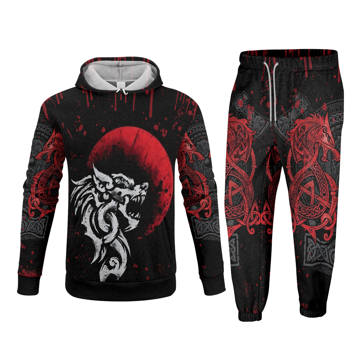 Viking Fenrir - Monstrous Wolf Fleece Hoodie & Joggers Set