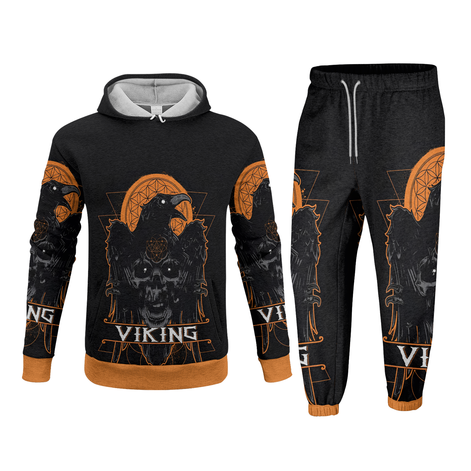 Viking Skull & Ravens Fleece Hoodie & Joggers Set