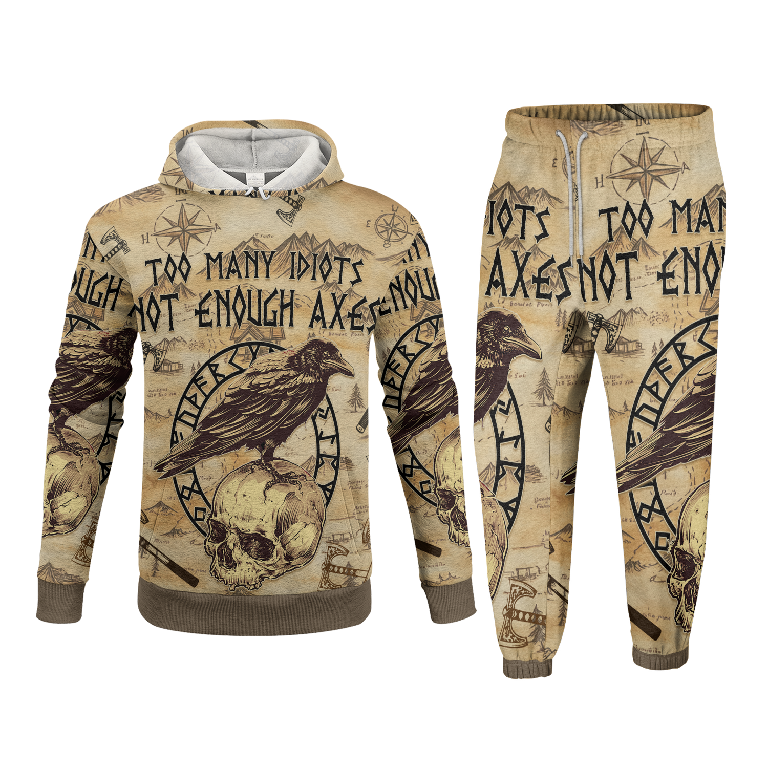 Too Many Idiots Not Enough Axes Fleece Hoodie & Joggers Set