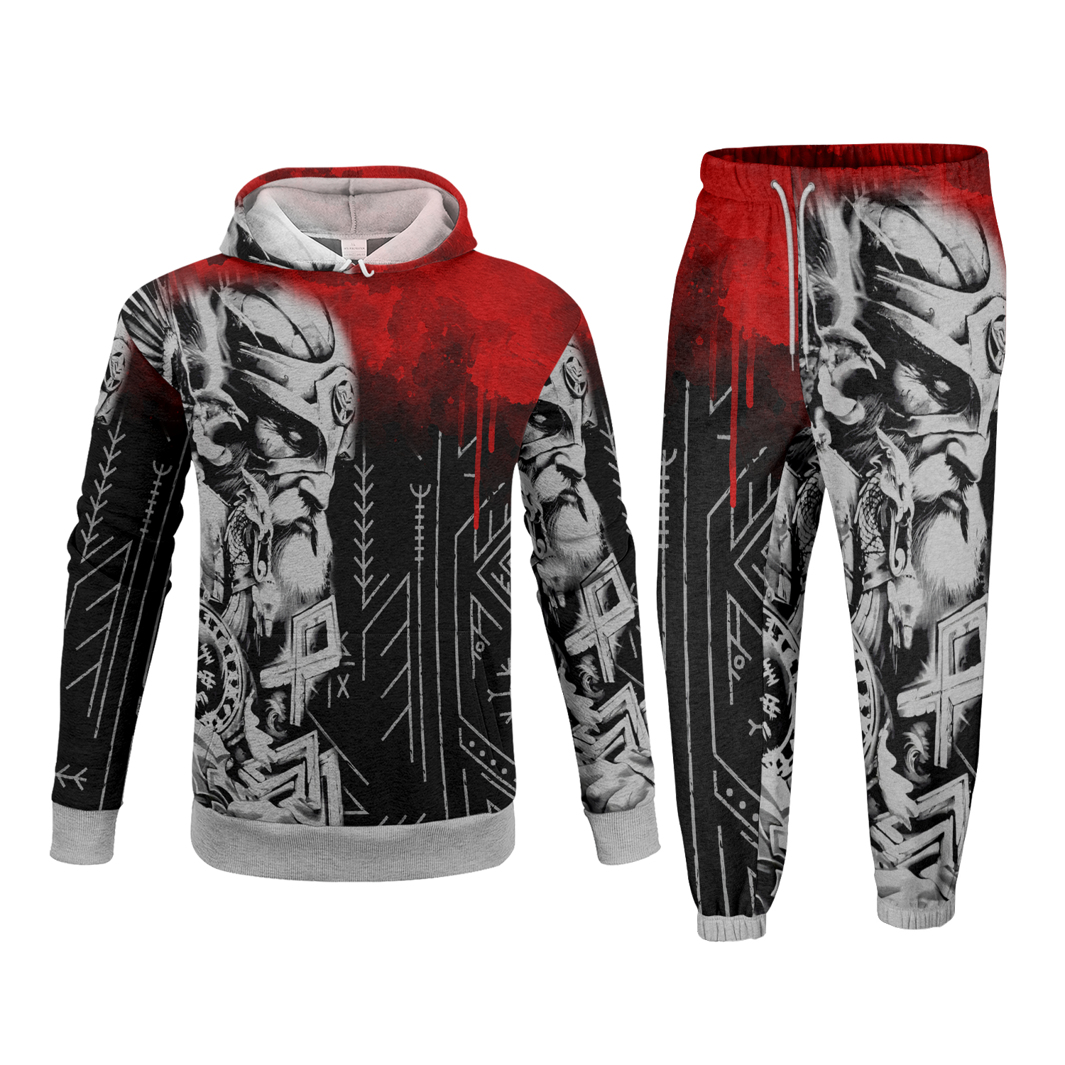 Blood-Red Odin Fleece Hoodie & Joggers Set