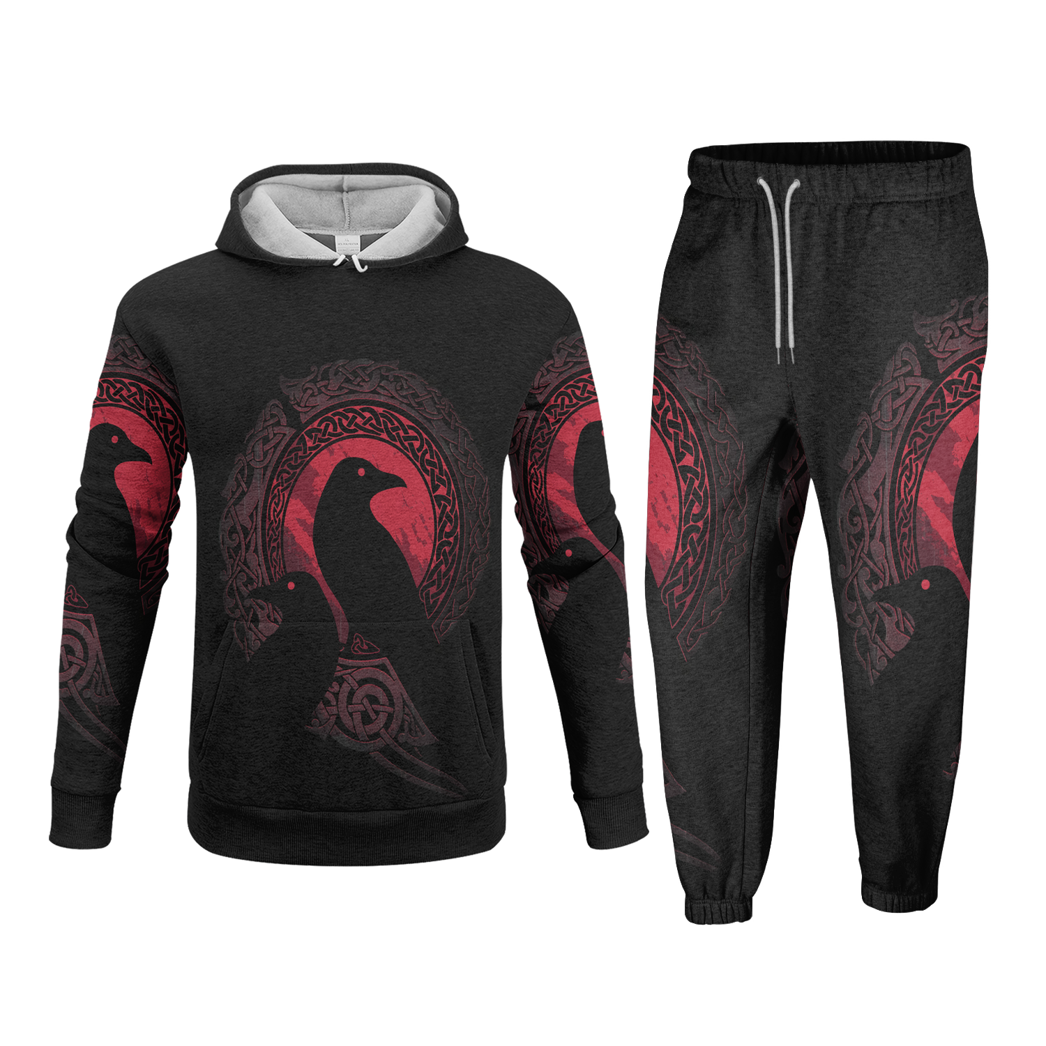 Huginn & Muninn Red Fleece Hoodie & Joggers Set