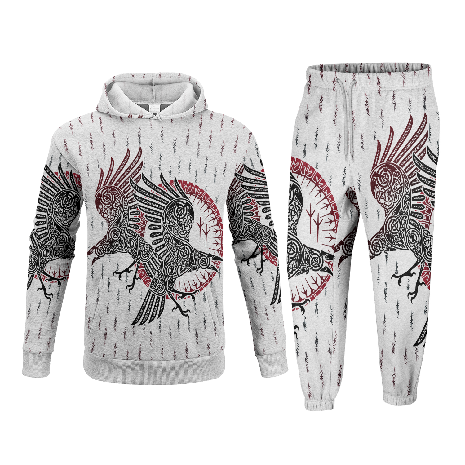 Huginn & Muninn's Red Omen Fleece Hoodie & Joggers Set