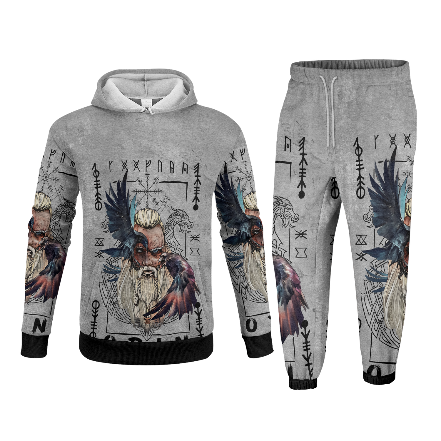 Odin’s Wisdom And The Ravens Fleece Hoodie & Joggers Set