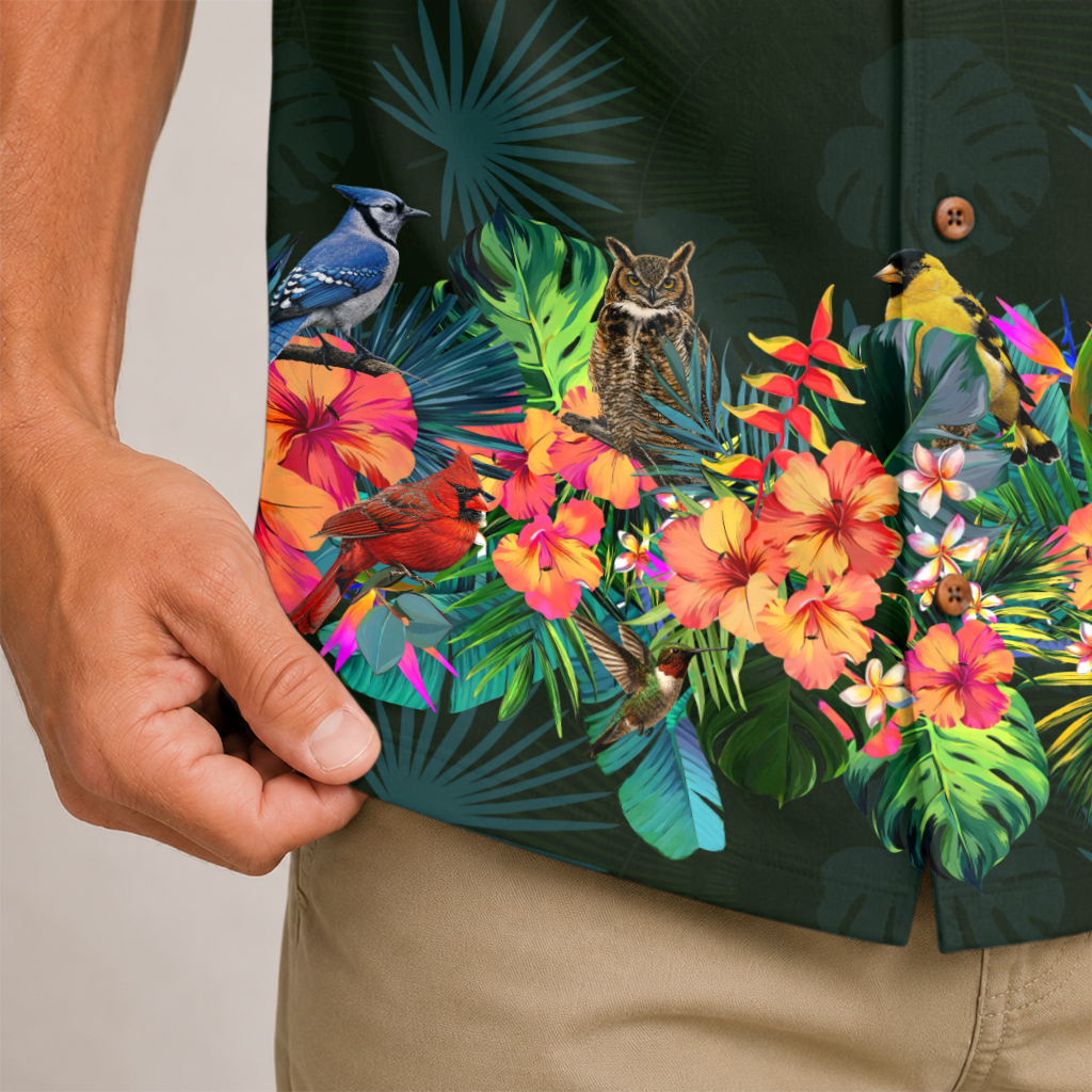 Bird Watching Summer Shirt for Men - Hawaiian Bird Button-Up