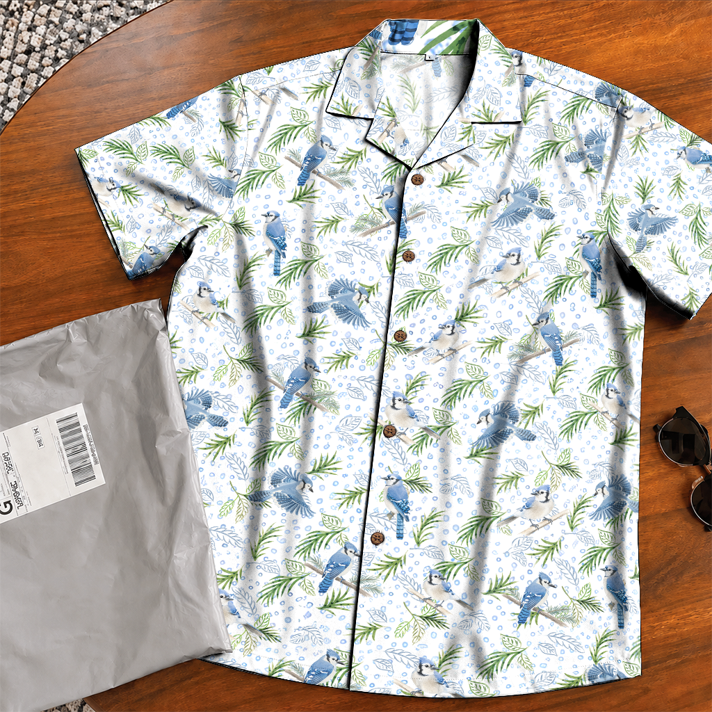 Bird Print Hawaiian Shirt for Men - Birdwatching Button-Up