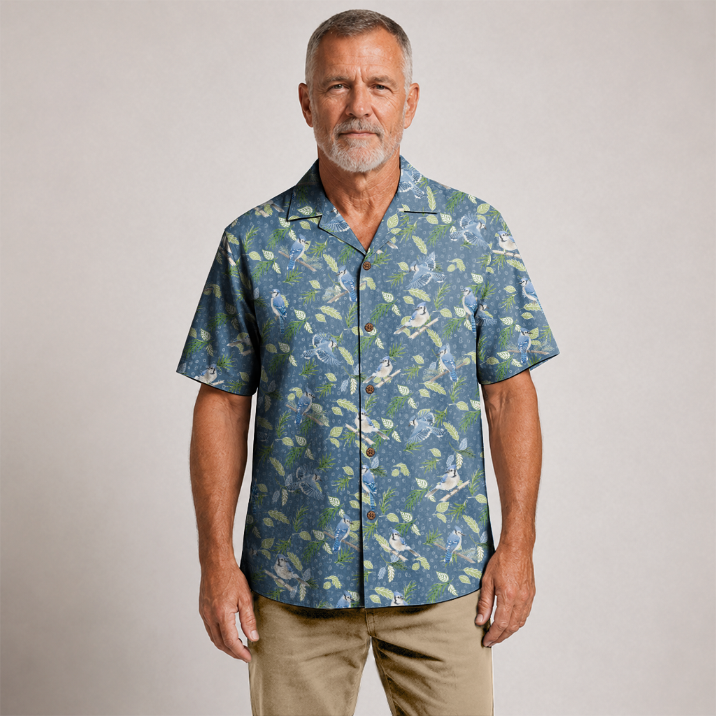 Bird Print Hawaiian Shirt for Men - Birdwatching Button-Up