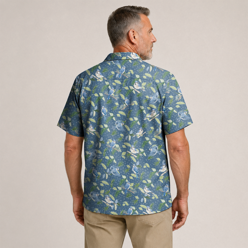 Bird Print Hawaiian Shirt for Men - Birdwatching Button-Up