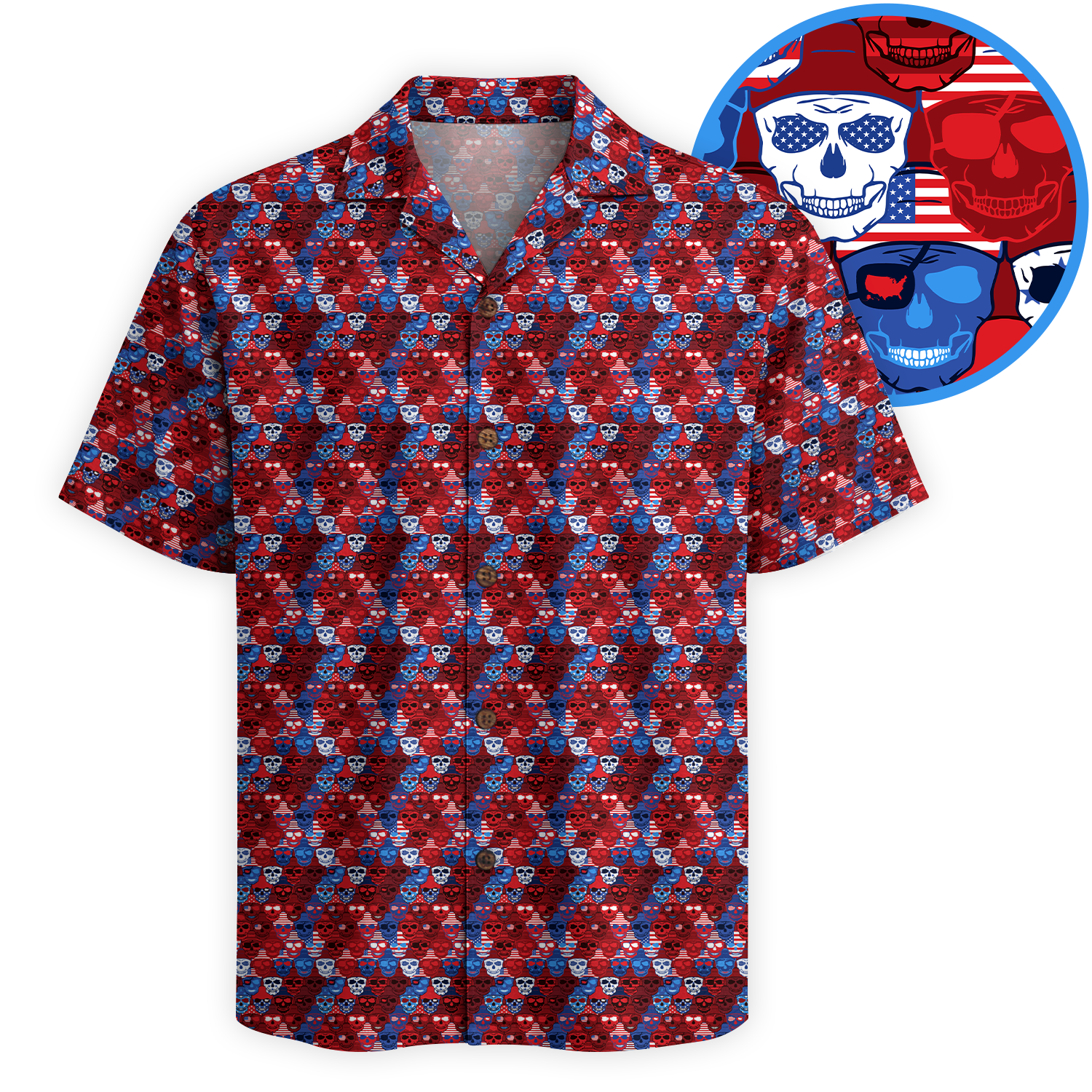 American Pride Freedom Skull Hawaiian Shirt - Red Edition