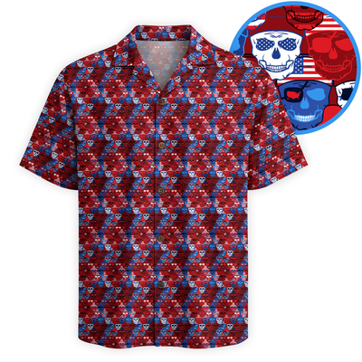 American Pride Freedom Skull Hawaiian Shirt - Red Edition