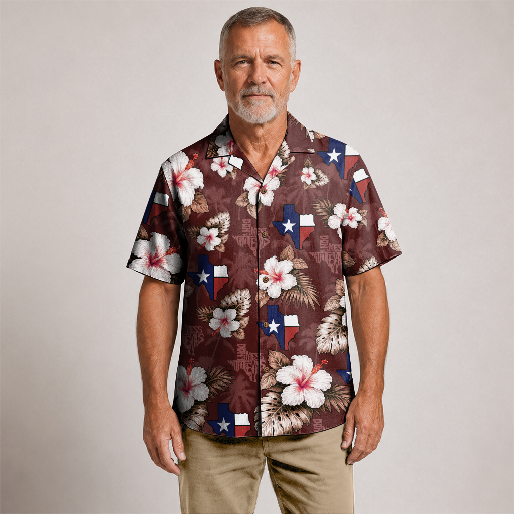 Men's Western Hawaiian Shirt - Texas Print Button-Up
