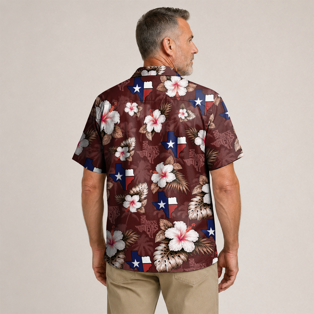 Men's Western Hawaiian Shirt - Texas Print Button-Up