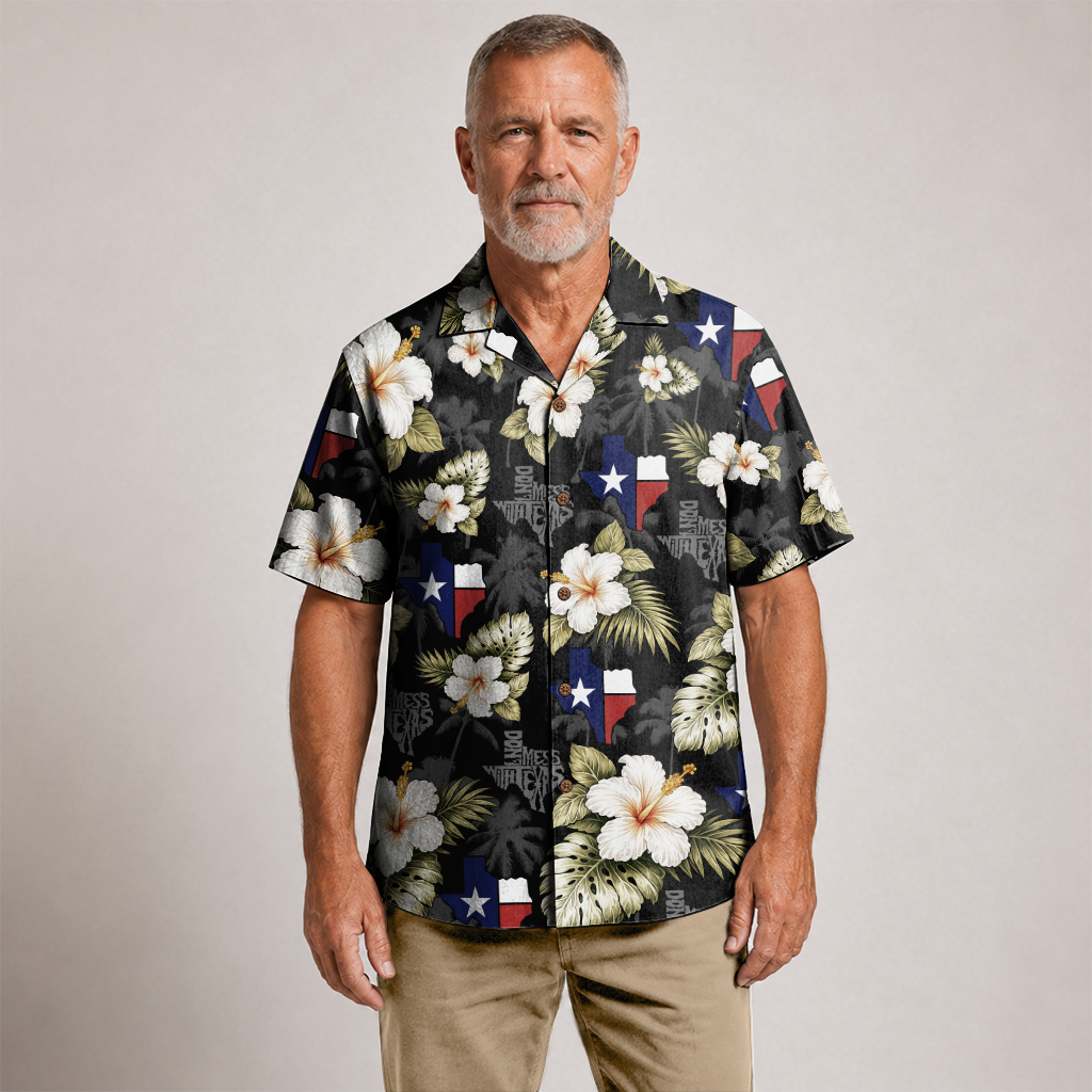 Texas Shirt for Men - Hawaiian Print Short Sleeve Button-Up