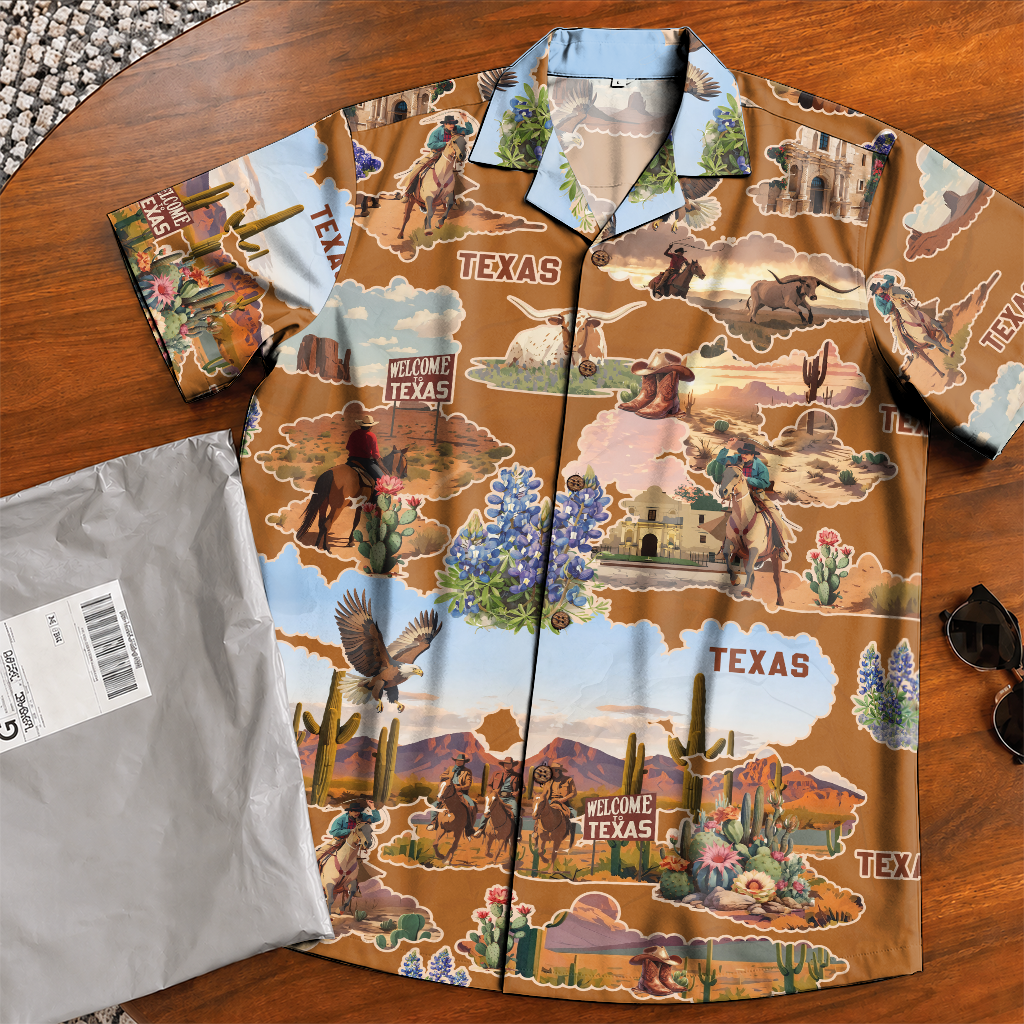 Men's Texas Button-Up Hawaiian Shirt - Western Print