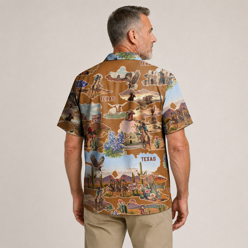 Men's Texas Button-Up Hawaiian Shirt - Western Print