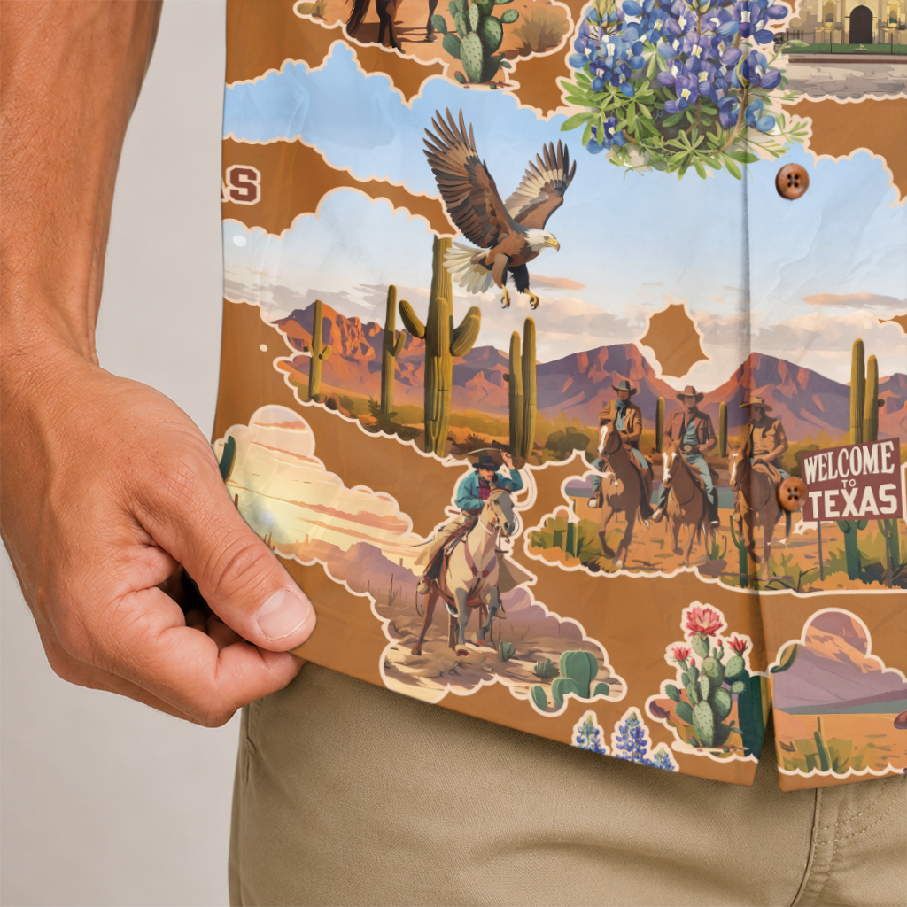 Men's Texas Button-Up Hawaiian Shirt - Western Print