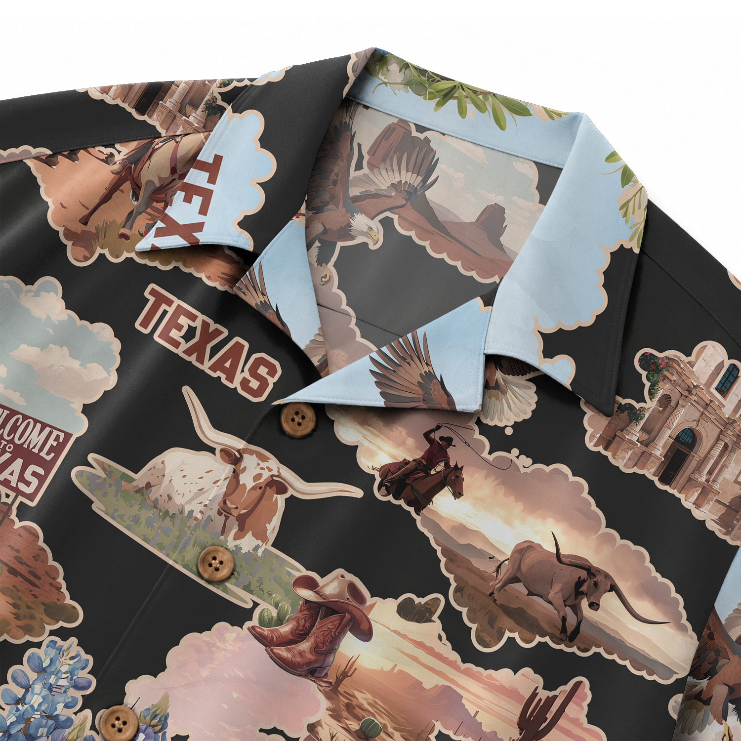 Men's Western Hawaiian Shirt - Texas Print Button-Up