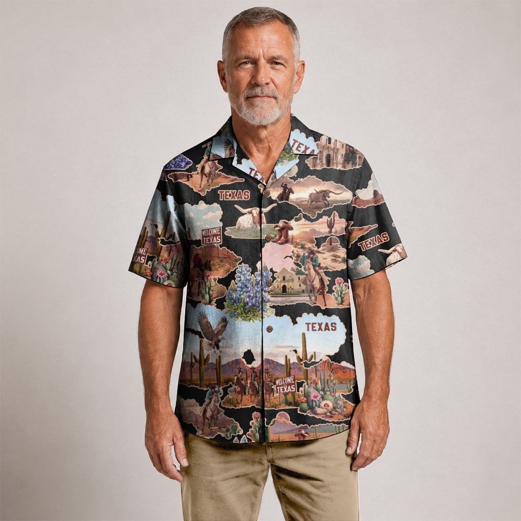 Men's Western Hawaiian Shirt - Texas Print Button-Up
