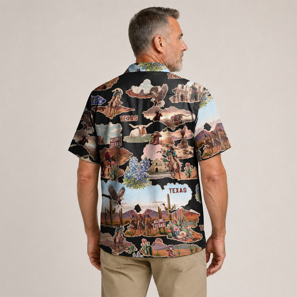 Men's Western Hawaiian Shirt - Texas Print Button-Up