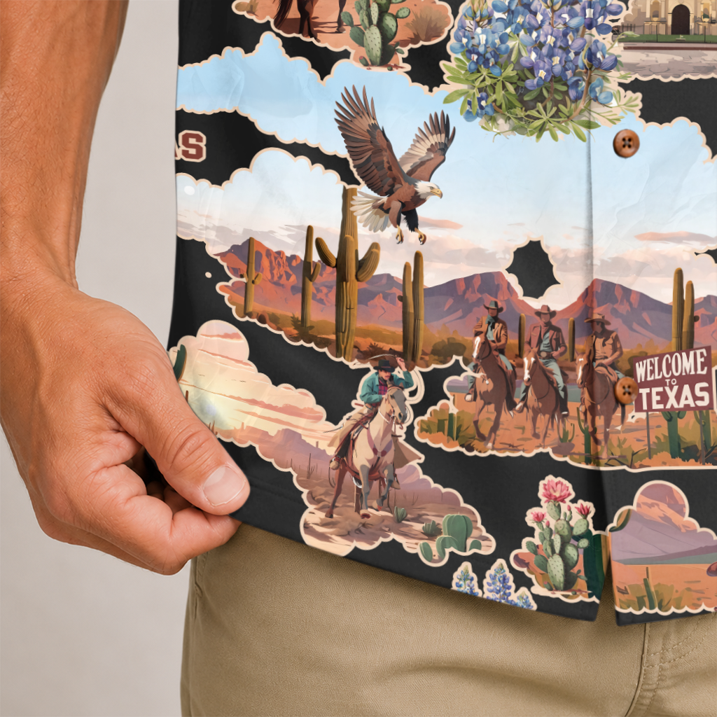 Men's Western Hawaiian Shirt - Texas Print Button-Up