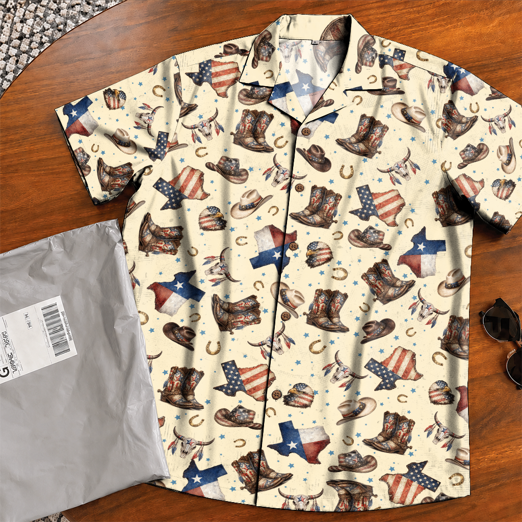 Texas Shirt for Men - Hawaiian Print Short Sleeve Button-Up