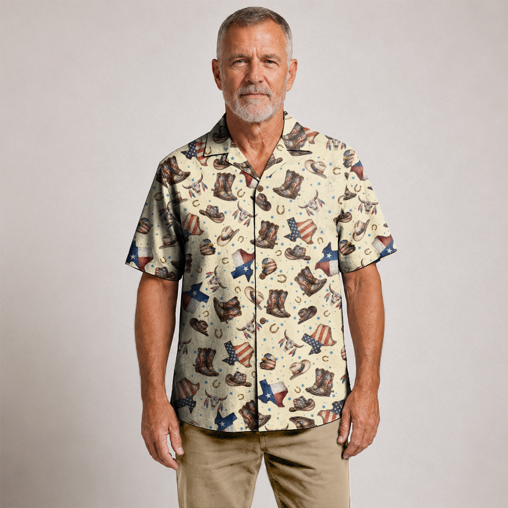 Texas Shirt for Men - Hawaiian Print Short Sleeve Button-Up