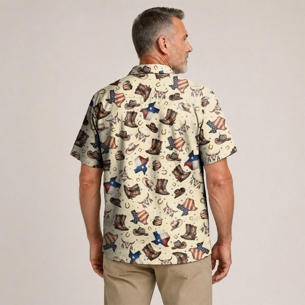 Texas Shirt for Men - Hawaiian Print Short Sleeve Button-Up